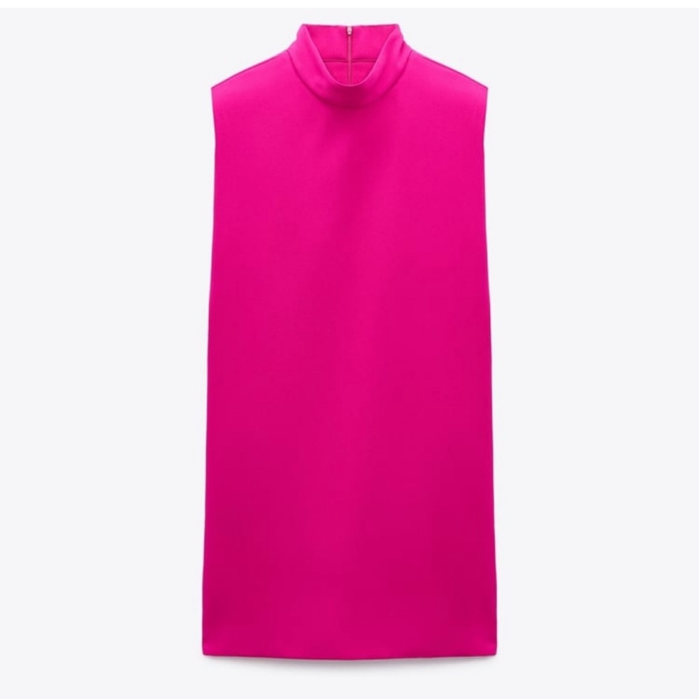 Zara shoulder pads short dress neon fuchsia